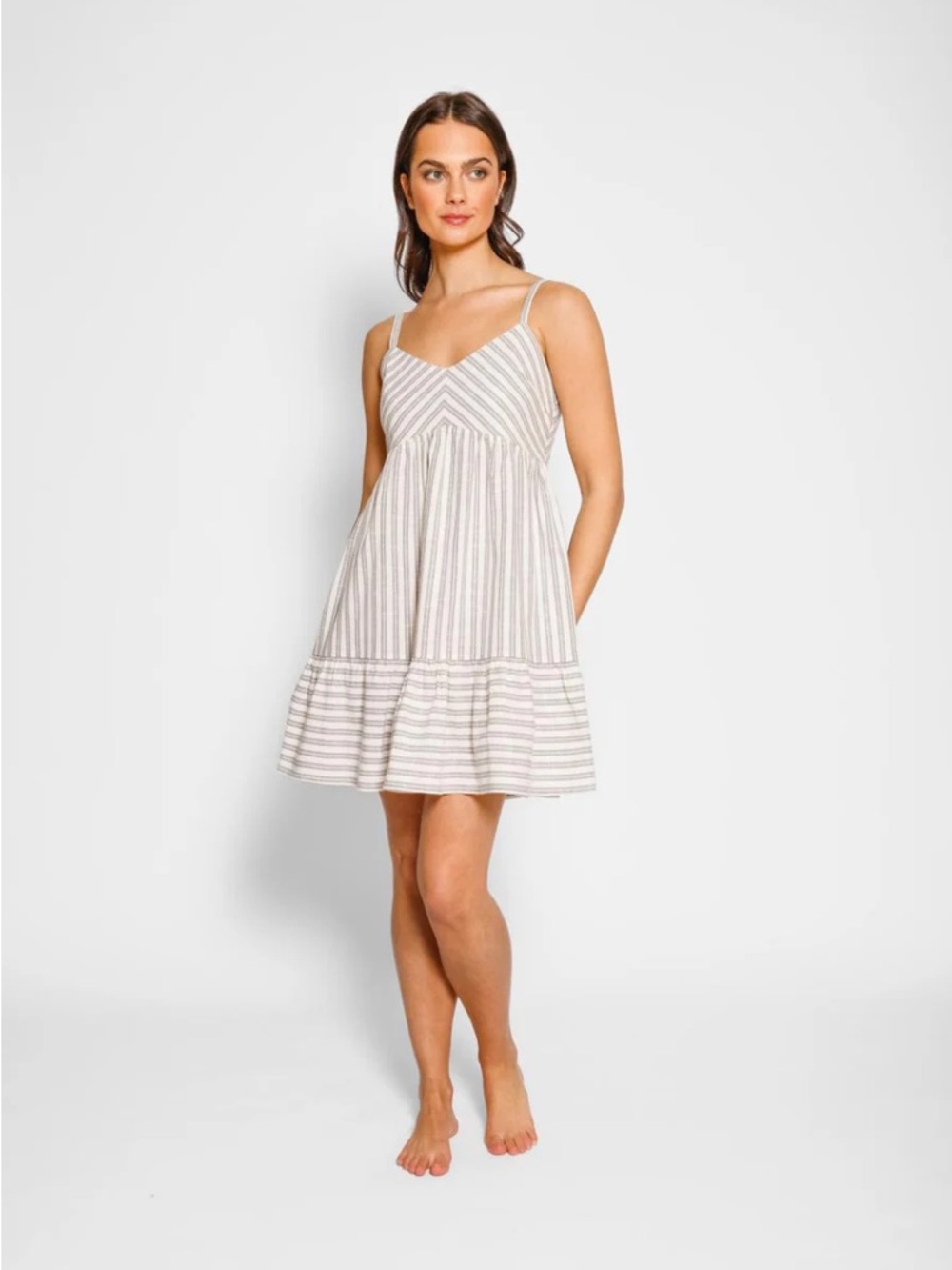 Altar'd State Cream and Tan Striped Spaghetti Strap Dress